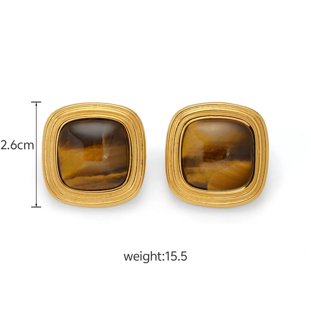 Aretes dorados cuadrados con piedra de colores